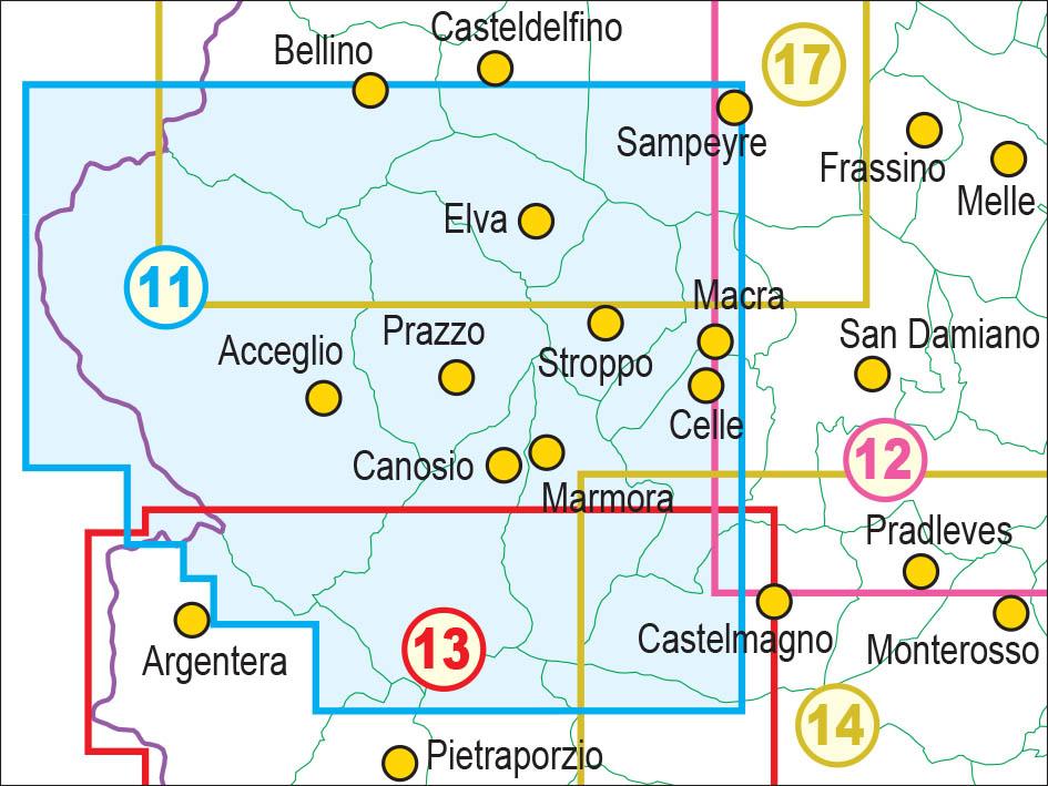 Carte de randonnée n° 11 - Alta Valle Maira | Fraternali - 1/25 000 carte de randonnée Fraternali