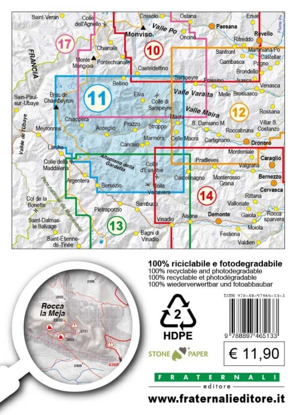 Carte de randonnée n° 25-11 - Alta Valle Maira | Fraternali - 1/25 000 carte pliée Fraternali 