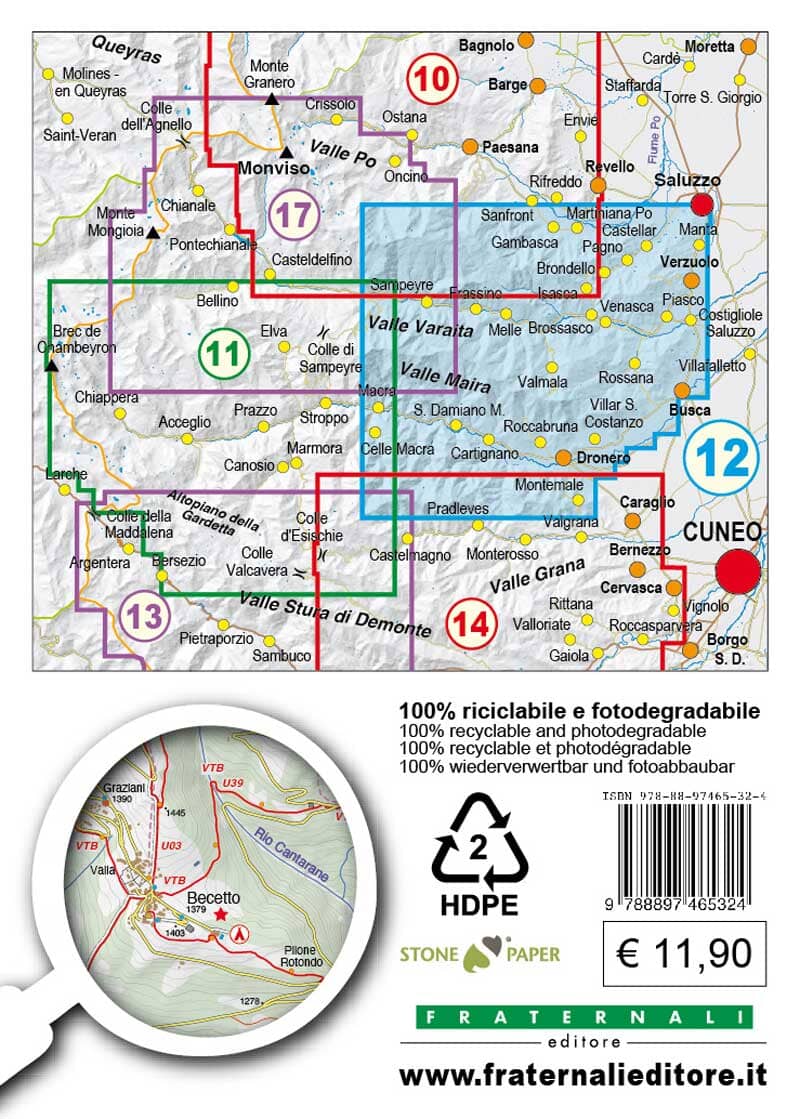 Carte de randonnée n° 25-12 - Bassa Valle Varaita, Bassa Valle Maira | Fraternali - 1/25 000 carte pliée Fraternali 