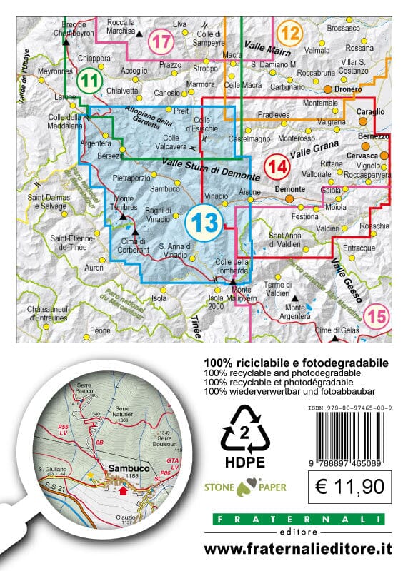 Carte de randonnée n° 13 - Alta Valle Stura di Demonte | Fraternali - 1/25 000 carte de randonnée Fraternali