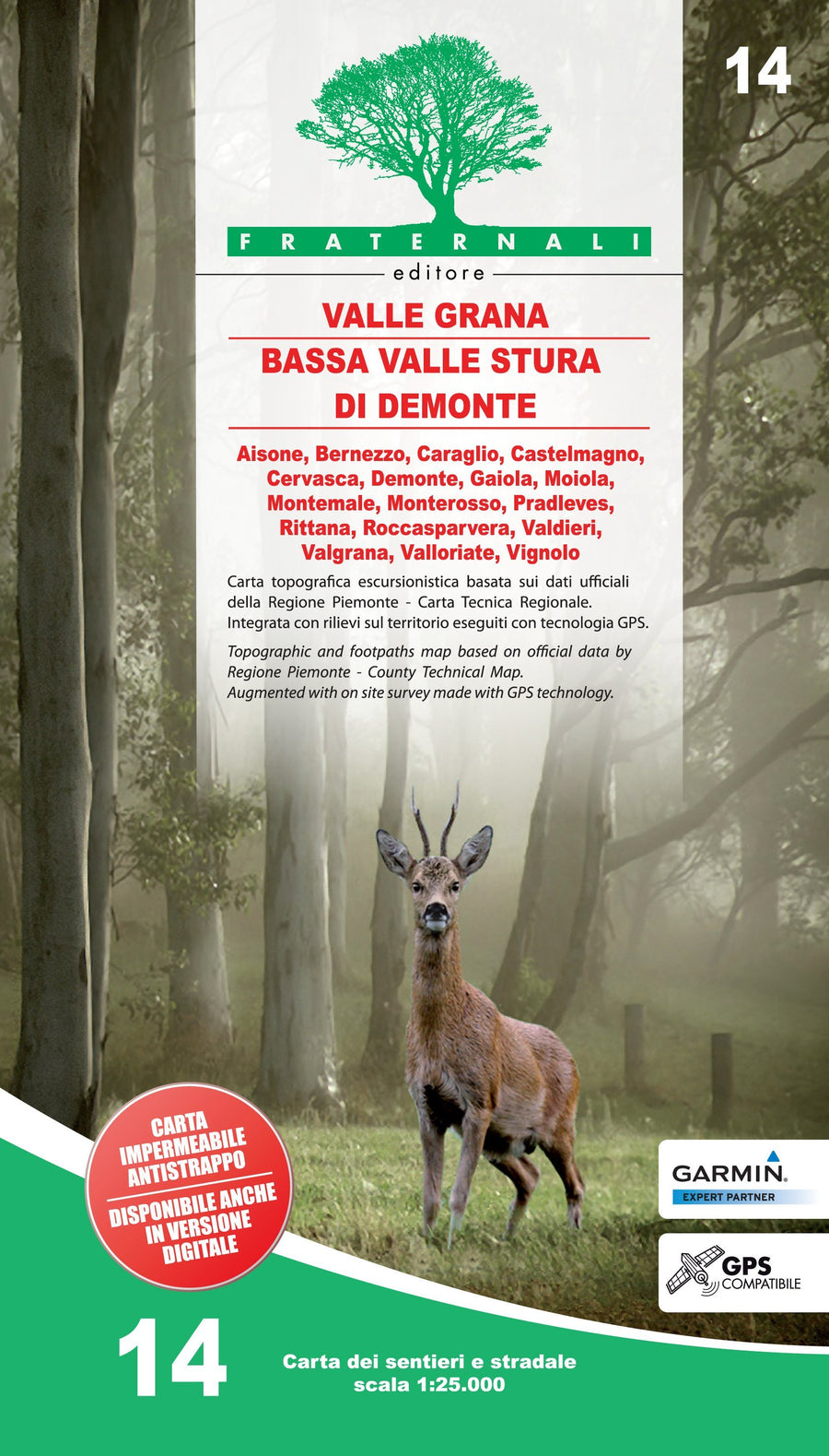 Carte de randonnée n° 25-14 - Bassa Valle Stura di Demonte, Val Grana | Fraternali - 1/25 000 carte pliée Fraternali 
