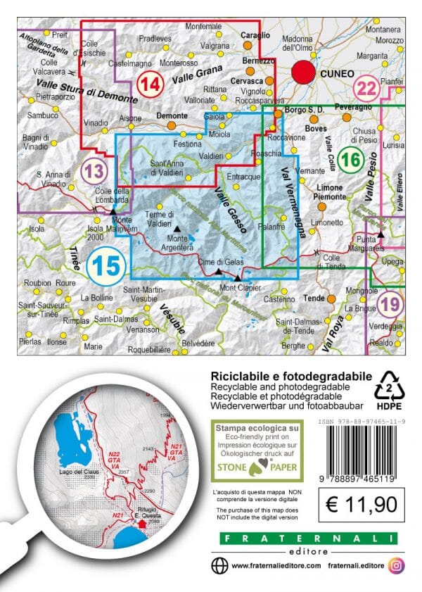 Carte de randonnée n° 15 - Valle Gesso, Parco naturale delle Alpi Marittime | Fraternali - 1/25 000 carte de randonnée Fraternali