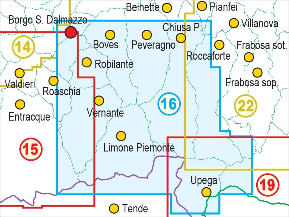 Carte de randonnée n° 16 - Val Vermenagna, Valle Pesio, Alta Valle Ellero | Fraternali - 1/25 000 carte de randonnée Fraternali