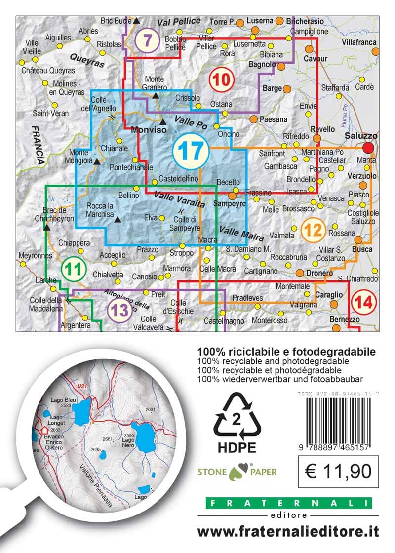 Carte de randonnée n° 25-17 - Alta Val Varaita | Fraternali - 1/25 000 carte pliée Fraternali 