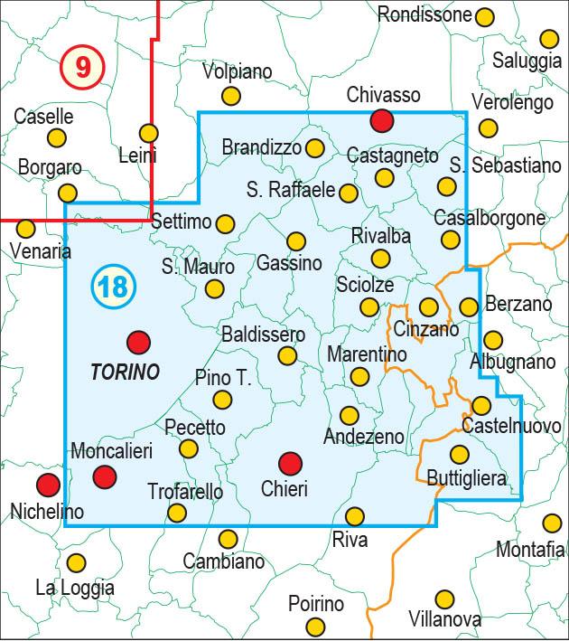 Carte de randonnée n° 25-18 - Collina di Torino | Fraternali - 1/25 000 carte pliée Fraternali 