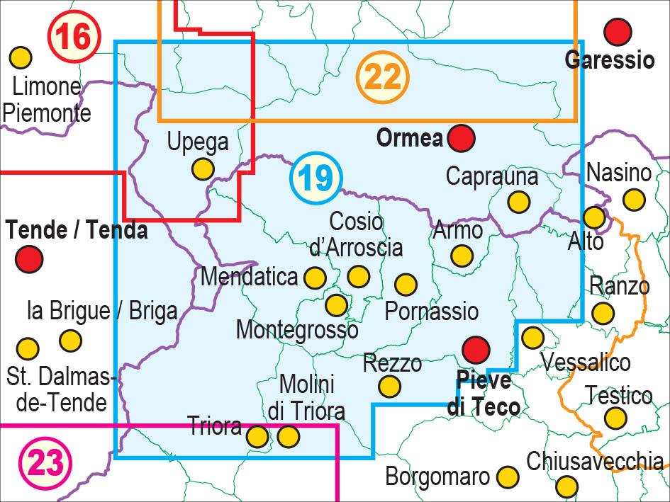Carte de randonnée n° 19 - Alta Valle Tanaro, Alta Valle Arroscia, Alta Valle Argenti | Fraternali - 1/25 000 carte de randonnée Fraternali