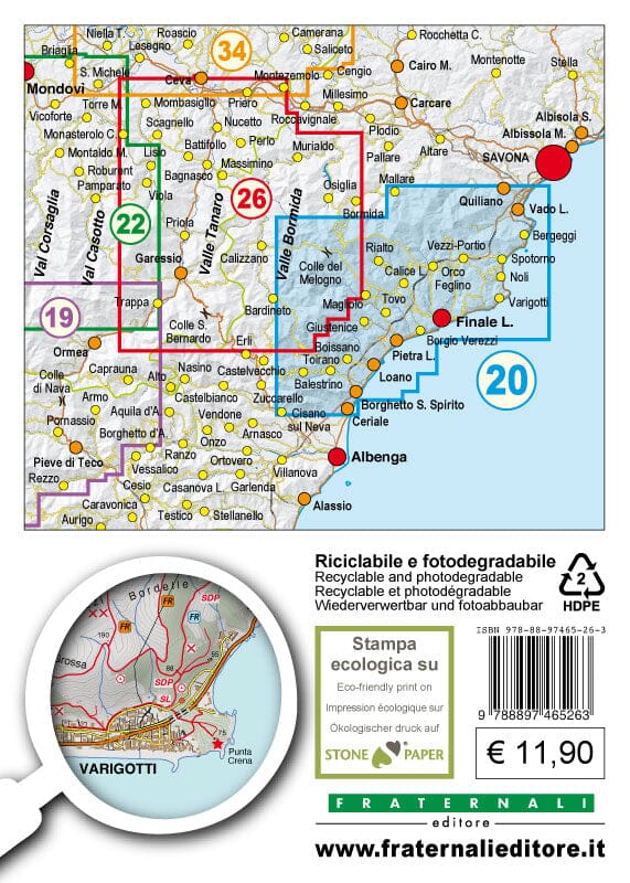 Carte de randonnée n° 25-20 - Finalese | Fraternali - 1/25 000 carte pliée Fraternali 