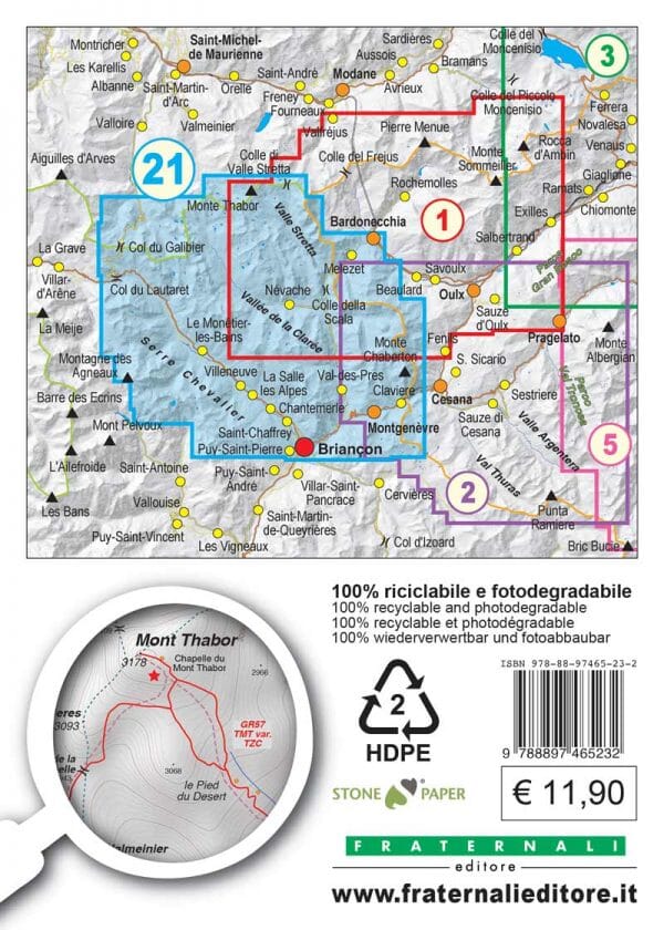 Carte de randonnée n° 25-21 - Briançon, Vallée de la Guisane, Vallée de la Clarée | Fraternali - 1/25 000 carte pliée Fraternali 