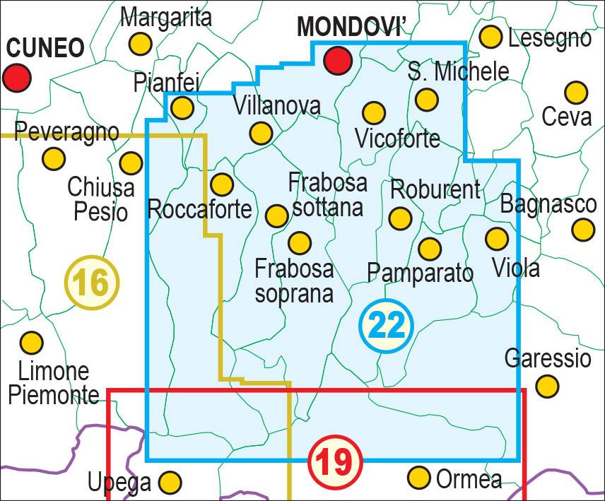 Carte de randonnée n° 25-22 - Mondovì, Valle Ellero, Val Maudagna, Val Corsaglia | Fraternali - 1/25 000 carte pliée Fraternali 