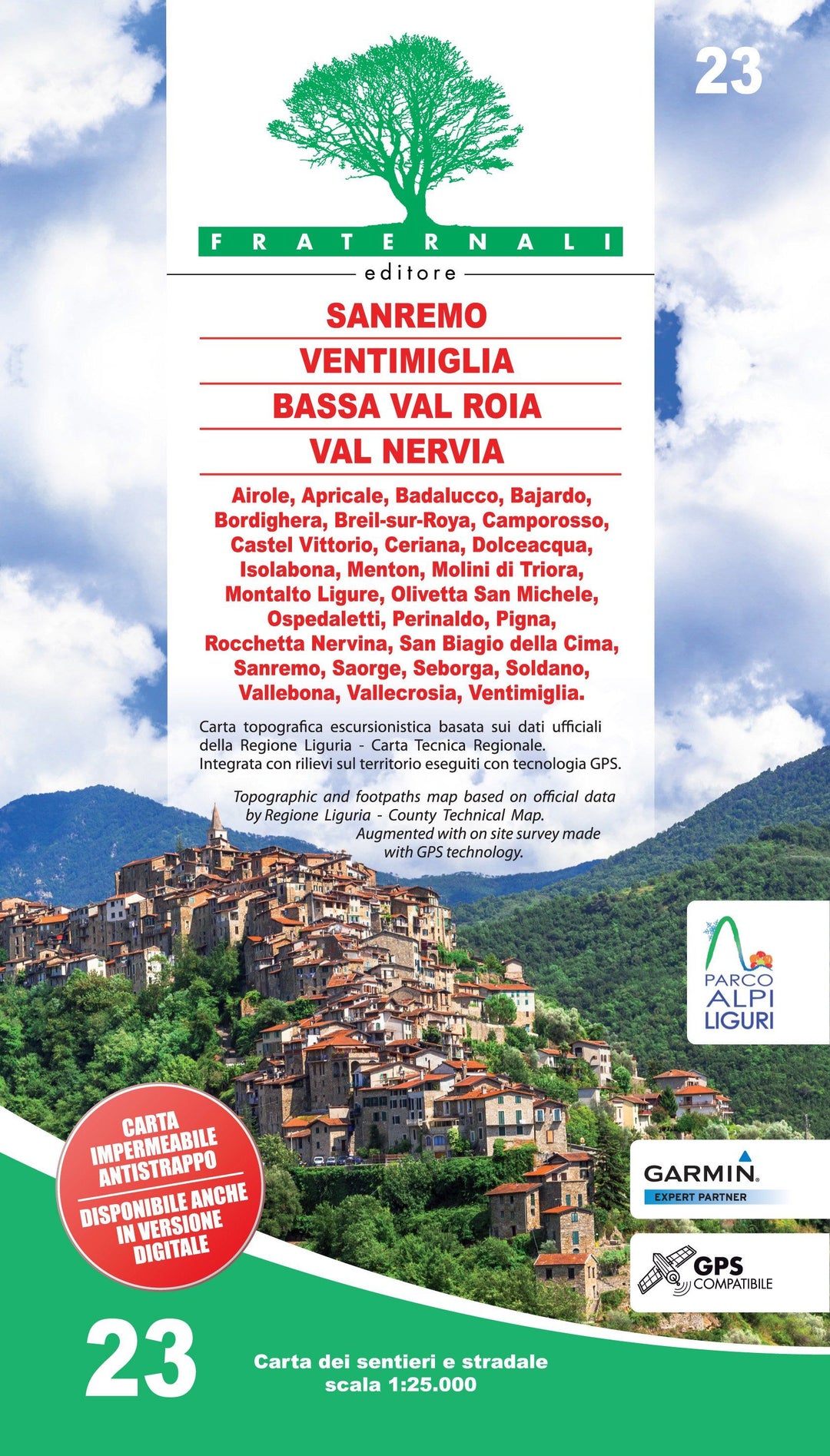 Carte de randonnée n° 25-23 - Sanremo, Mentone, Bassa Val Roya, Val Nervia | Fraternali - 1/25 000 carte pliée Fraternali 