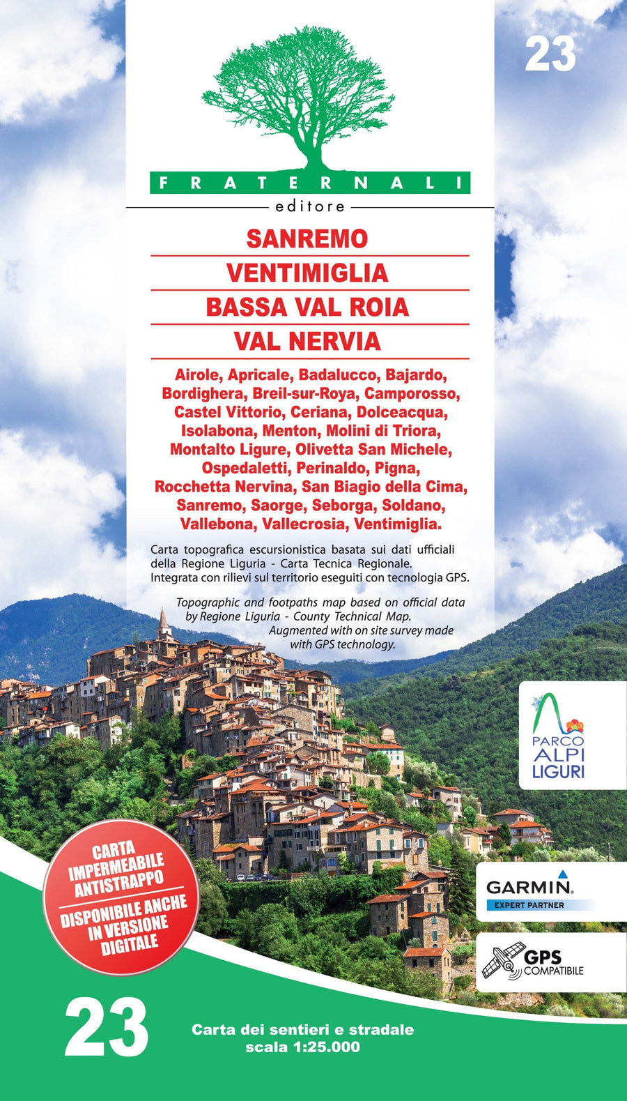 Carte de randonnée n° 25-23 - Sanremo, Mentone, Bassa Val Roya, Val Nervia | Fraternali - 1/25 000 carte pliée Fraternali 