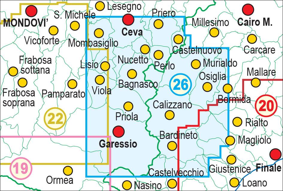 Carte de randonnée n° 25-26 - Alta Val Tanaro, Alta Valle Bormida di Millesimo | Fraternali - 1/25 000 carte pliée Fraternali 
