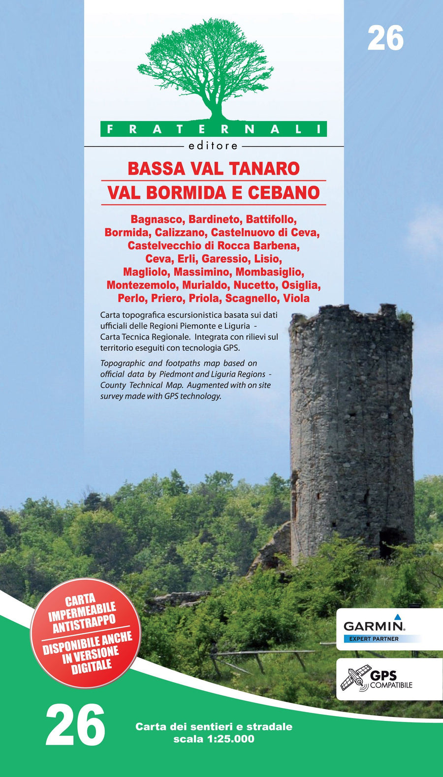 Carte de randonnée n° 25-26 - Alta Val Tanaro, Alta Valle Bormida di Millesimo | Fraternali - 1/25 000 carte pliée Fraternali 