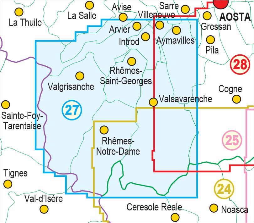 Carte de randonnée n° 27 - Valgrisenche, Val di Rhêmes, Valsavaranche, Gran Paradiso | Fraternali - 1/25 000 carte de randonnée Fraternali