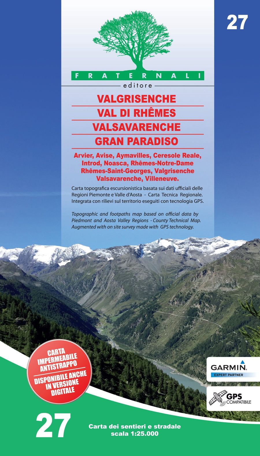 Carte de randonnée n° 25-27 - Valgrisenche, Val di Rhêmes, Valsavaranche, Gran Paradiso | Fraternali - 1/25 000 carte pliée Fraternali 