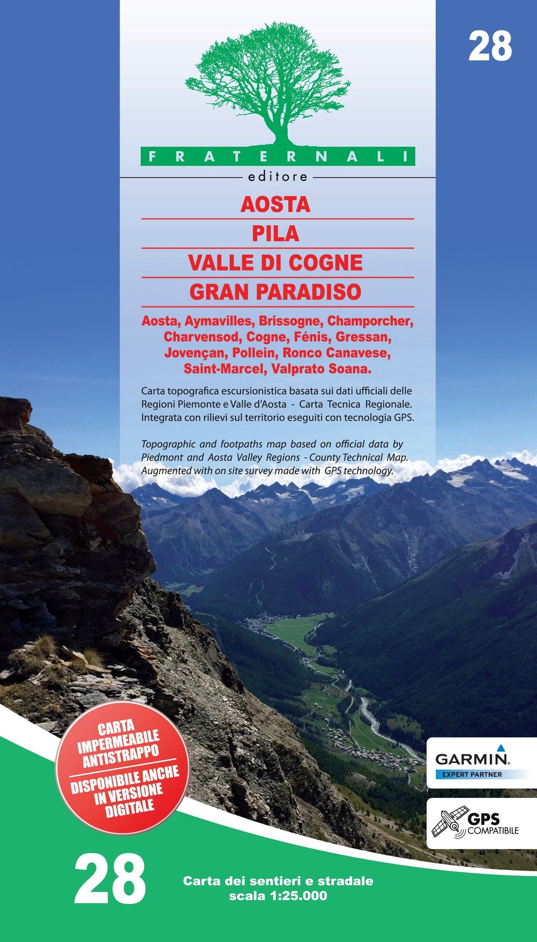 Carte de randonnée n° 25-28 Aosta, Pila, Valle di Cogne, Gran