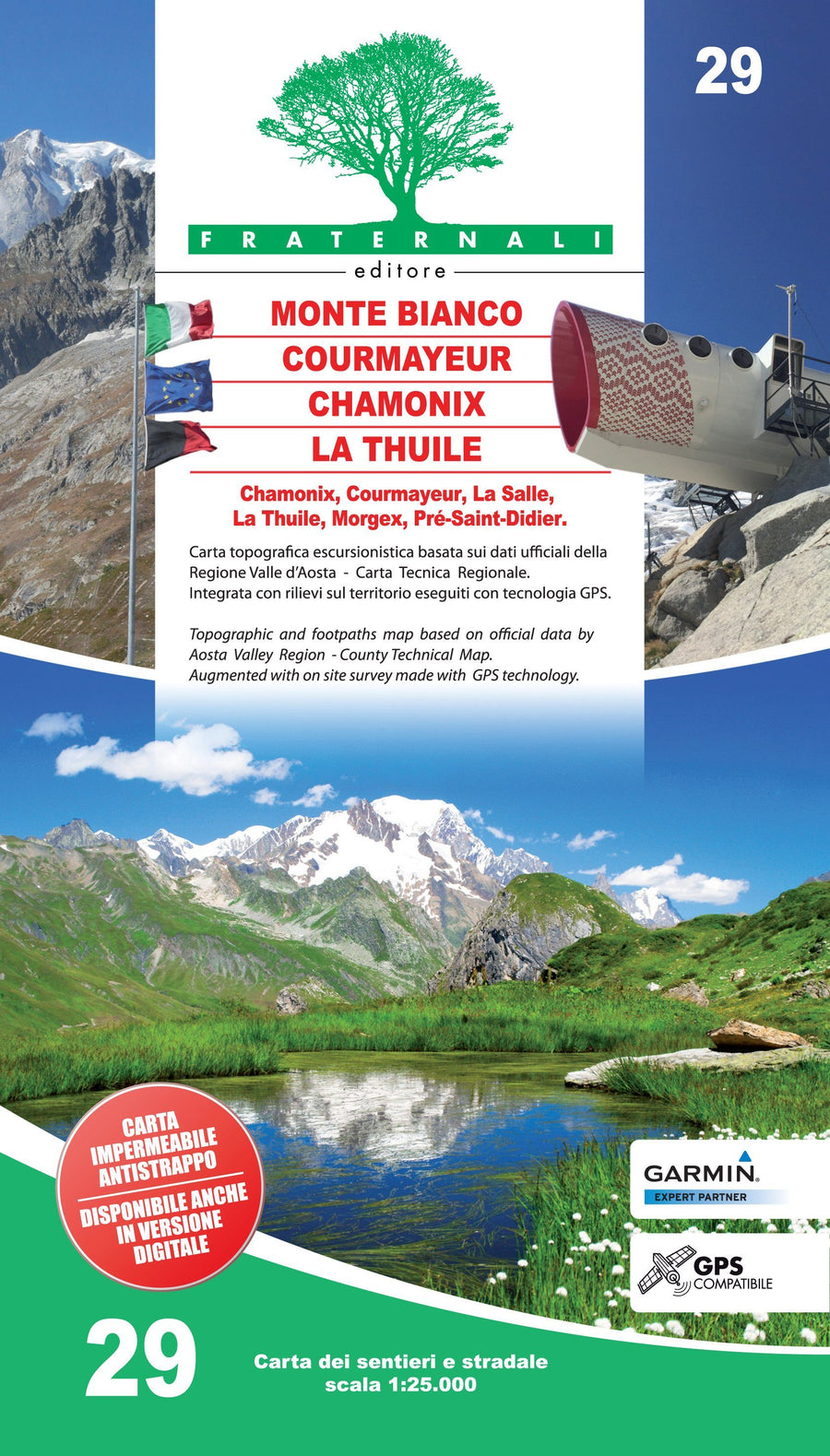 Carte de randonnée n° 25-29 - Monte Bianco, Courmayeur, Chamonix, La Thuile | Fraternali - 1/25 000 carte pliée Fraternali 