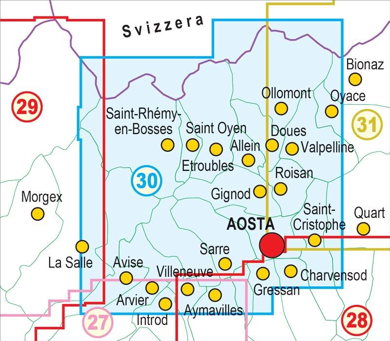 Carte de randonnée n° 30 - Gran San Bernardo, Valle di Ollomont- Mont Fallére, Aosta | Fraternali - 1/25 000 carte de randonnée Fraternali