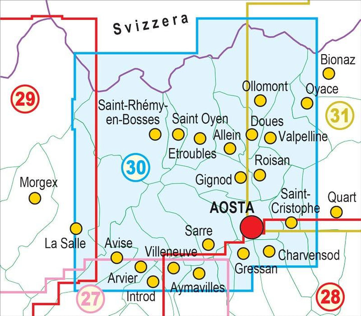 Carte de randonnée n° 25-30 - Gran San Bernardo, Valle di Ollomont- Mont Fallére, Aosta | Fraternali - 1/25 000 carte pliée Fraternali 
