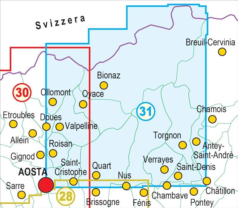 Carte de randonnée n° 25-31 - Valpelline, Saint-Barthélemy, Aosta-Valle centrale | Fraternali - 1/25 000 carte pliée Fraternali 