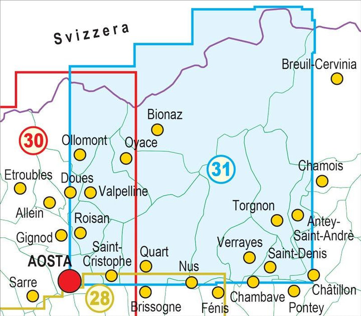 Carte de randonnée n° 25-31 - Valpelline, Saint-Barthélemy, Aosta-Valle centrale | Fraternali - 1/25 000 carte pliée Fraternali 