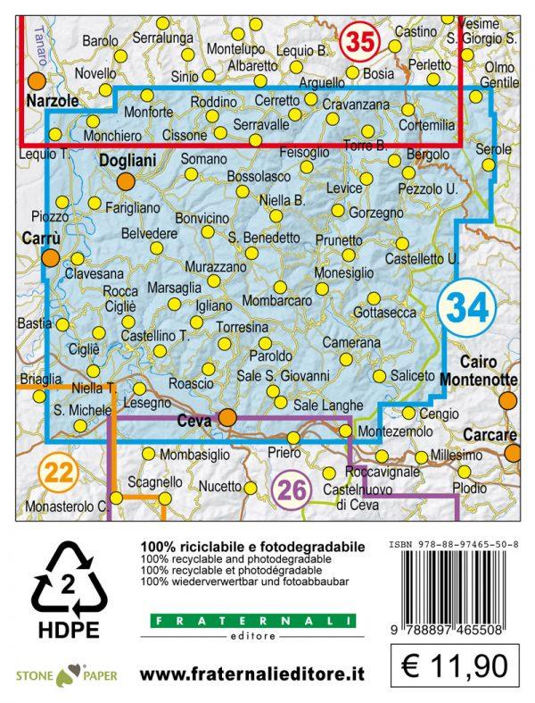 Carte de randonnée n° 25-34 - Langhe Sud | Fraternali - 1/25 000 carte pliée Fraternali 
