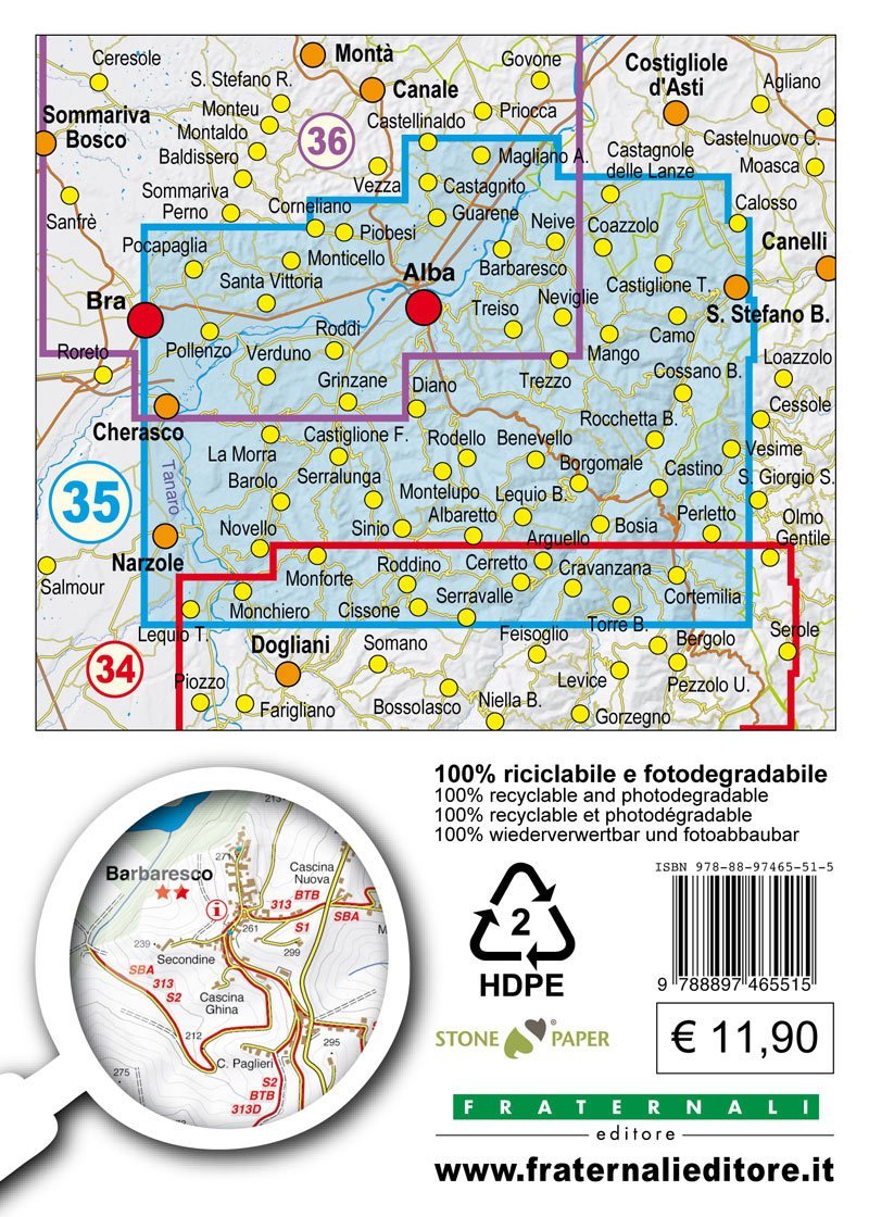 Carte de randonnée n° 35 - Langhe Nord | Fraternali - 1/25 000 carte de randonnée Fraternali
