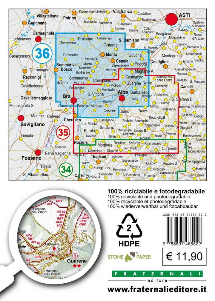 Carte de randonnée n° 25-36 - Roero | Fraternali - 1/25 000 carte pliée Fraternali 