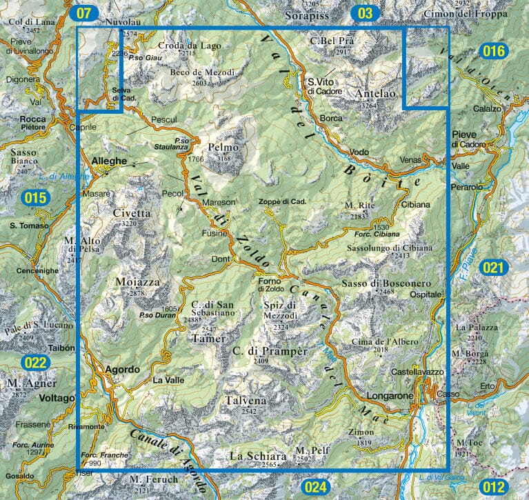 Carte de randonnée n° 25 - Région de Zoldo (Dolomites, Italie) | Tabacco carte pliée Tabacco 
