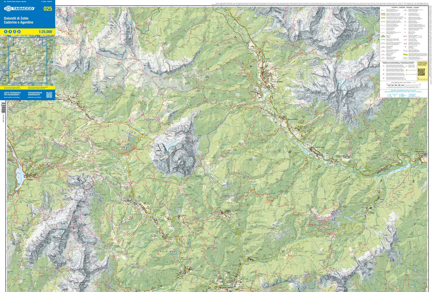 Carte de randonnée n° 25 - Région de Zoldo (Dolomites, Italie) | Tabacco carte de randonnée Tabacco