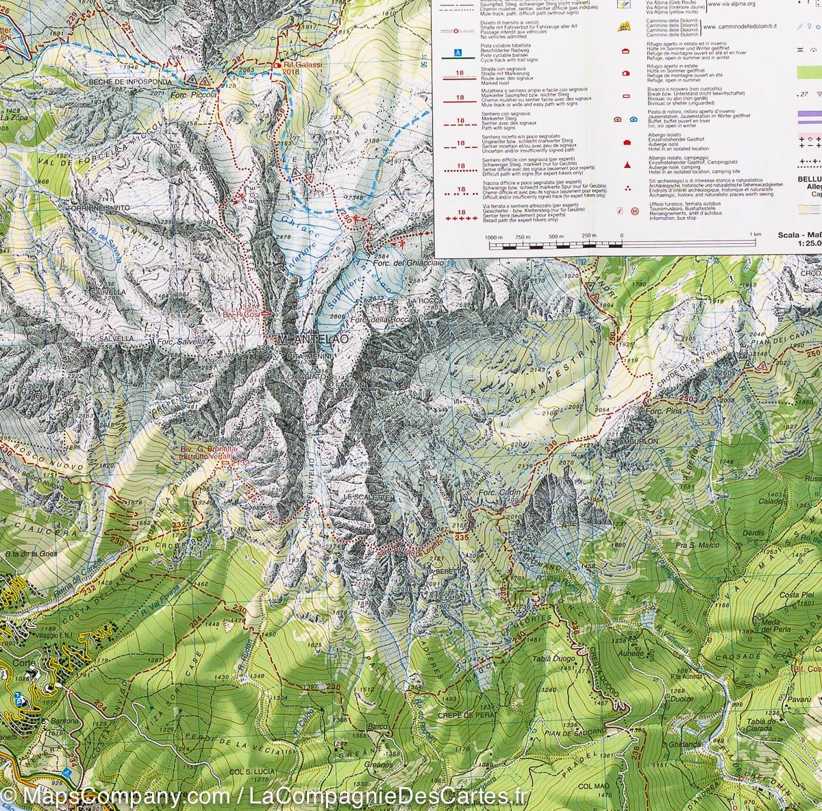 Carte de randonnée n° 25 - Région de Zoldo (Dolomites, Italie) | Tabacco carte de randonnée Tabacco