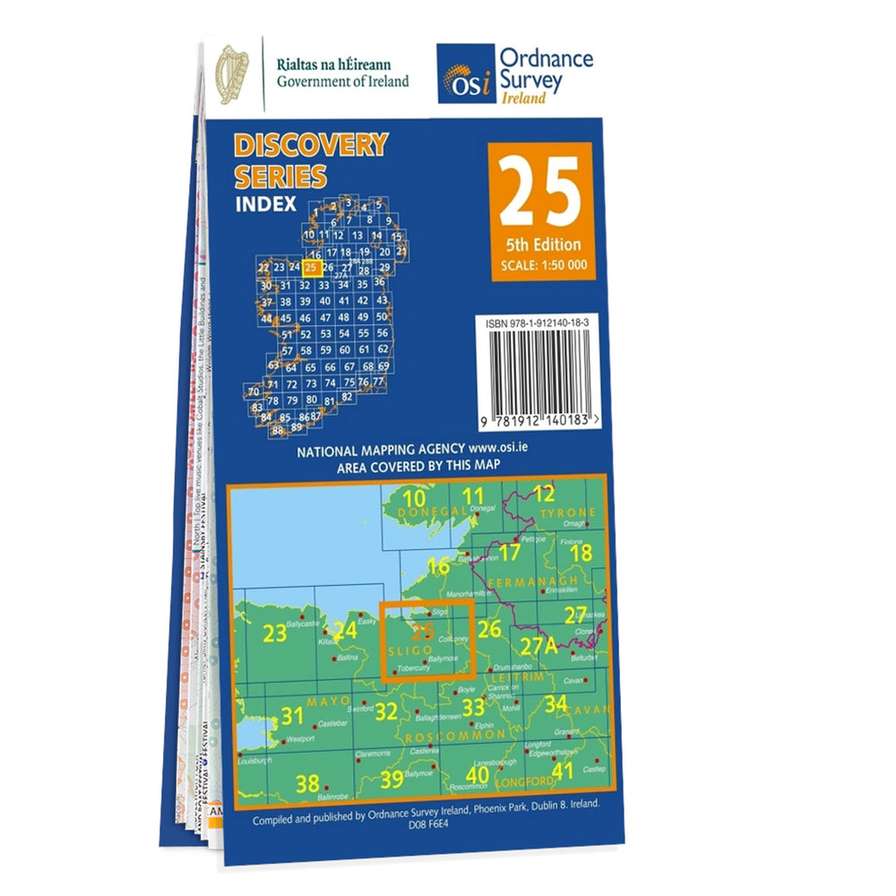 Carte de randonnée n° 25 - Sligo (E), Leitrim, Roscommon (Irlande) | Ordnance Survey - série Discovery carte pliée Ordnance Survey Ireland 