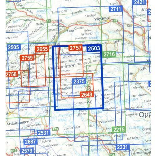 Carte de randonnée n° 2503 - Jotunheimen Est (Norvège) | Nordeca - Turkart 1/50 000 carte de randonnée Nordeca