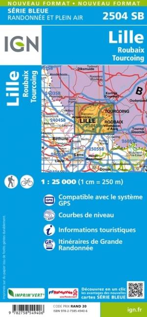 Carte de randonnée n° 2504 - Lille, Roubaix, Tourcoing | IGN - Série Bleue carte de randonnée IGN