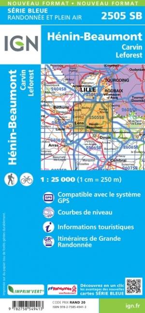 Carte de randonnée n° 2505 - Hénin-Beaumont, Carvin, Leforest | IGN - Série Bleue carte de randonnée IGN