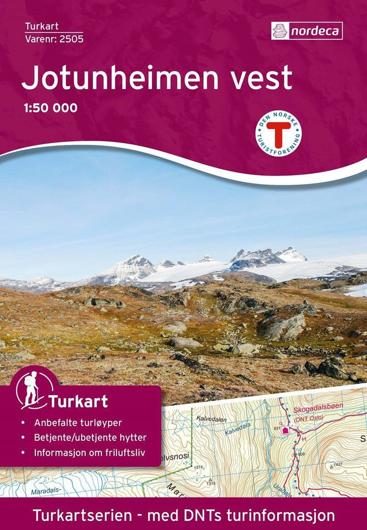 Carte de randonnée n° 2505 - Jotunheimen Ouest (Norvège) | Nordeca - Turkart 1/50 000 carte pliée Nordeca 