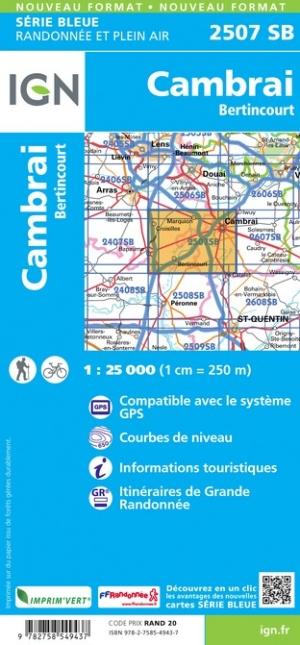 Carte de randonnée n° 2507 - Cambrai, Bertincour | IGN - Série Bleue carte de randonnée IGN