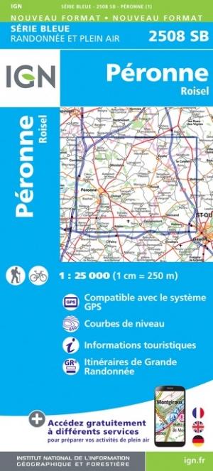 Carte de randonnée n° 2508 - Péronne, Roisel | IGN - Série Bleue carte de randonnée IGN