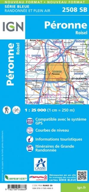 Carte de randonnée n° 2508 - Péronne, Roisel | IGN - Série Bleue carte de randonnée IGN