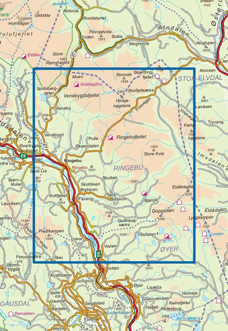 Carte de randonnée n° 2509 - Ringebu (Norvège) | Nordeca - Turkart 1/50 000 carte de randonnée Nordeca