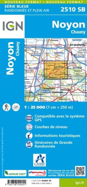 Carte de randonnée n° 2510 - Noyon, Chauny | IGN - Série Bleue carte pliée IGN 
