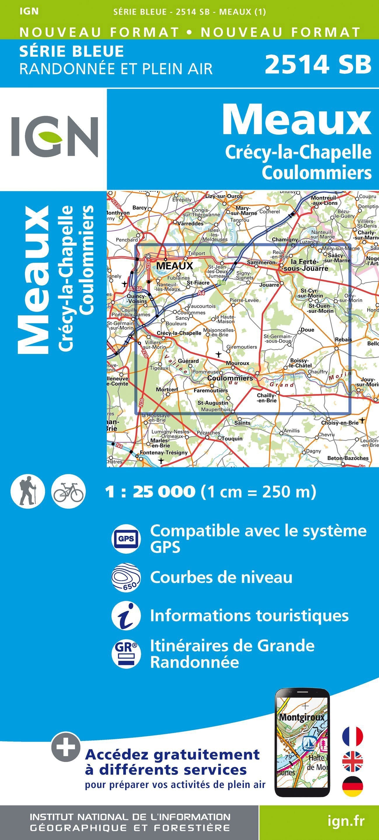 Carte de randonnée n° 2514 - Meaux, Crécy-la-Chapelle, Coulommiers | IGN - Série Bleue carte de randonnée IGN Default Title