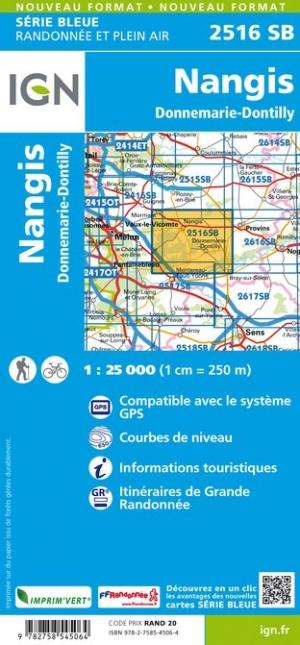 Carte de randonnée n° 2516 - Nangis, Donnemarie-Dontilly | IGN - Série Bleue carte de randonnée IGN