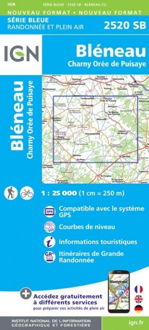 Carte de randonnée n° 2520 - Bléneau, Charny, Orée de Puisaye | IGN - Série Bleue carte de randonnée IGN