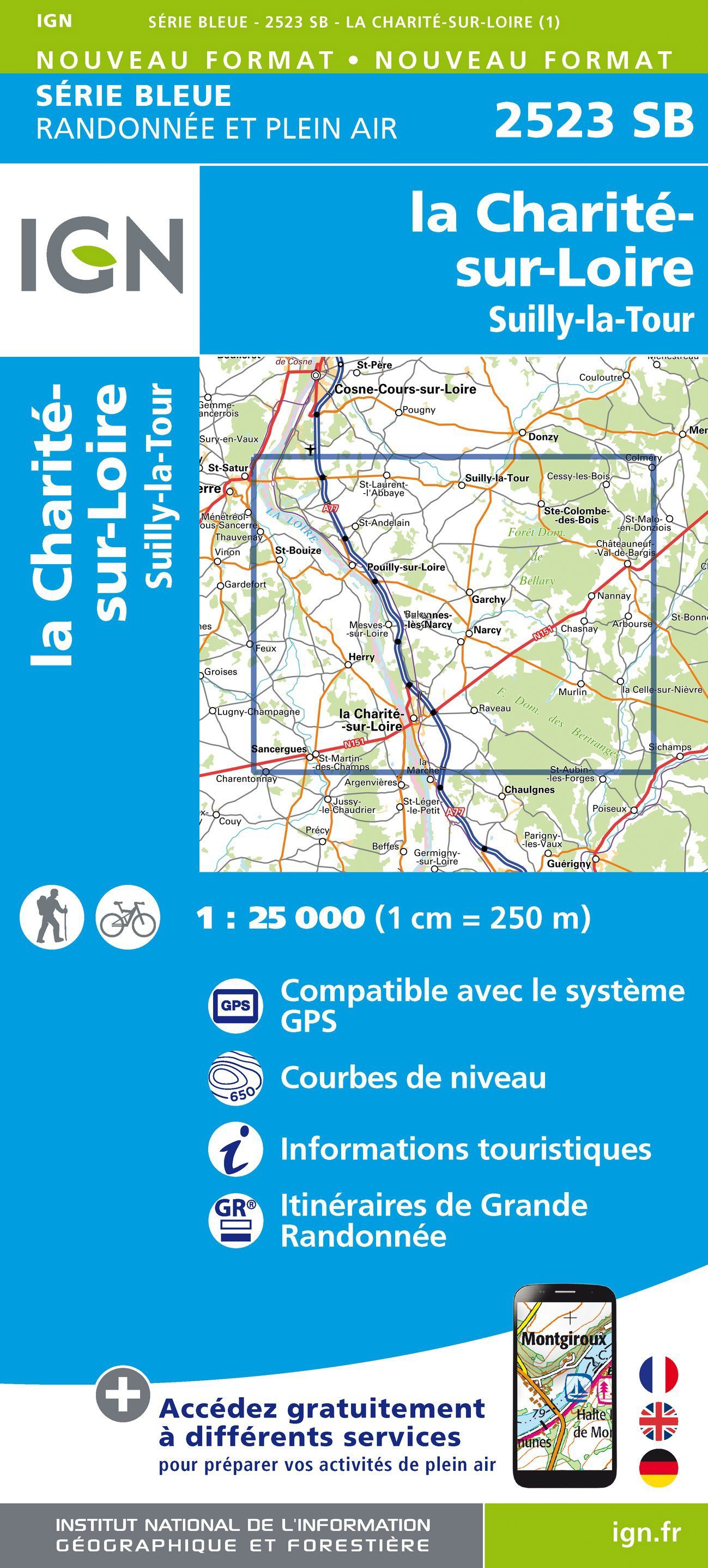 Carte de randonnée n° 2523 - La Charité-sur-Loire, Suilly-la-Tour | IGN - Série Bleue carte de randonnée IGN Default Title