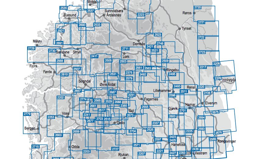 Carte de randonnée n° 2523 - Rondane Nord (Norvège) | Nordeca - Turkart 1/50 000 carte de randonnée Nordeca