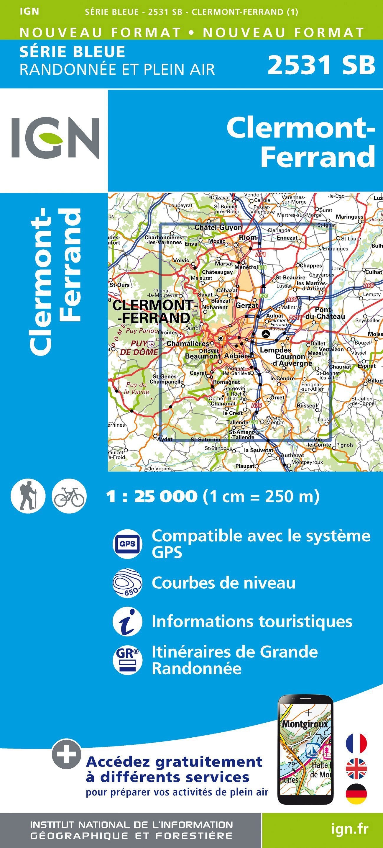 Carte de randonnée n° 2531 - Clermont-Ferrand | IGN - Série Bleue carte de randonnée IGN Default Title