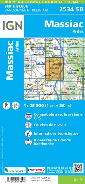 Carte de randonnée n° 2534 - Massiac, Ardes | IGN - Série Bleue carte de randonnée IGN