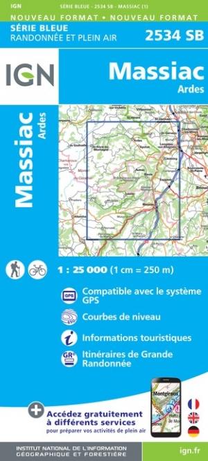Carte de randonnée n° 2534 - Massiac, Ardes | IGN - Série Bleue carte pliée IGN 
