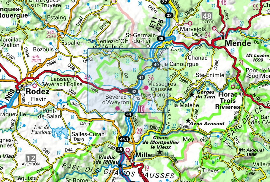 Carte de randonnée n° 2539 - Sévérac-le-Château, Lapanouse | IGN - Série Bleue carte de randonnée IGN